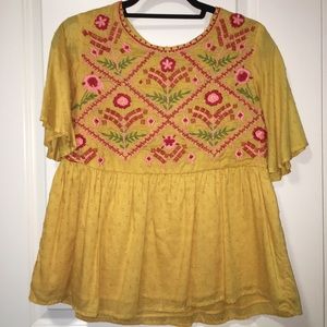 Yellow embroidered floral blouse